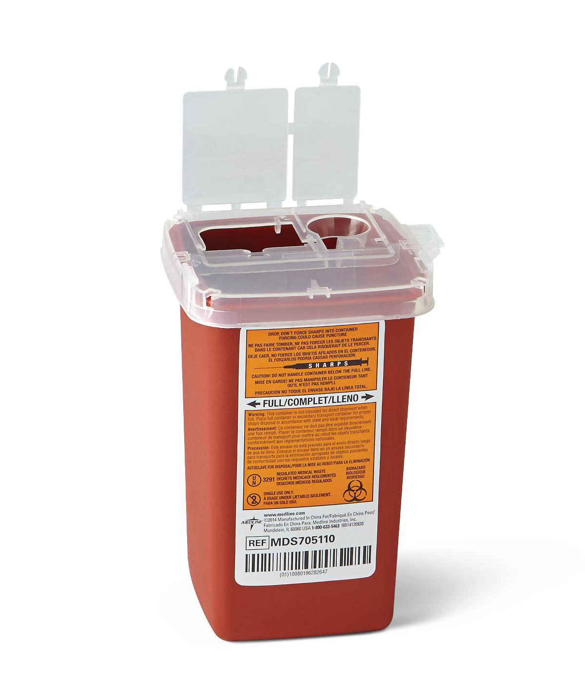 Sharps Container, Red, 1 qt., with Dual Opening Lid